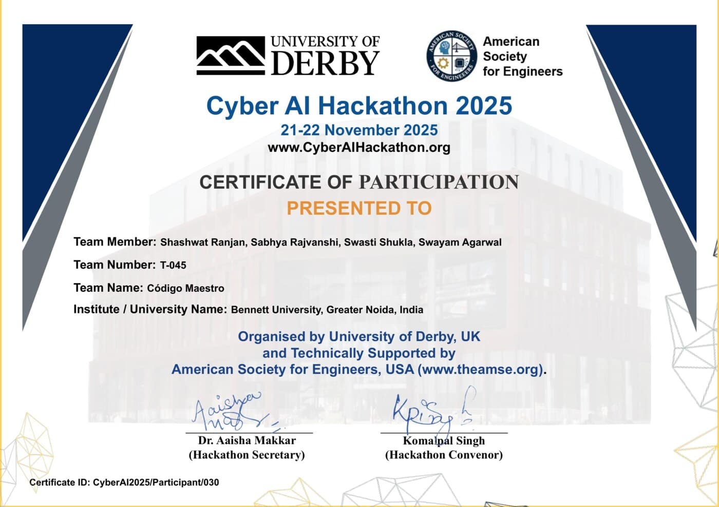 Cyber AI Hackathon 2025 — Top 18 (International)